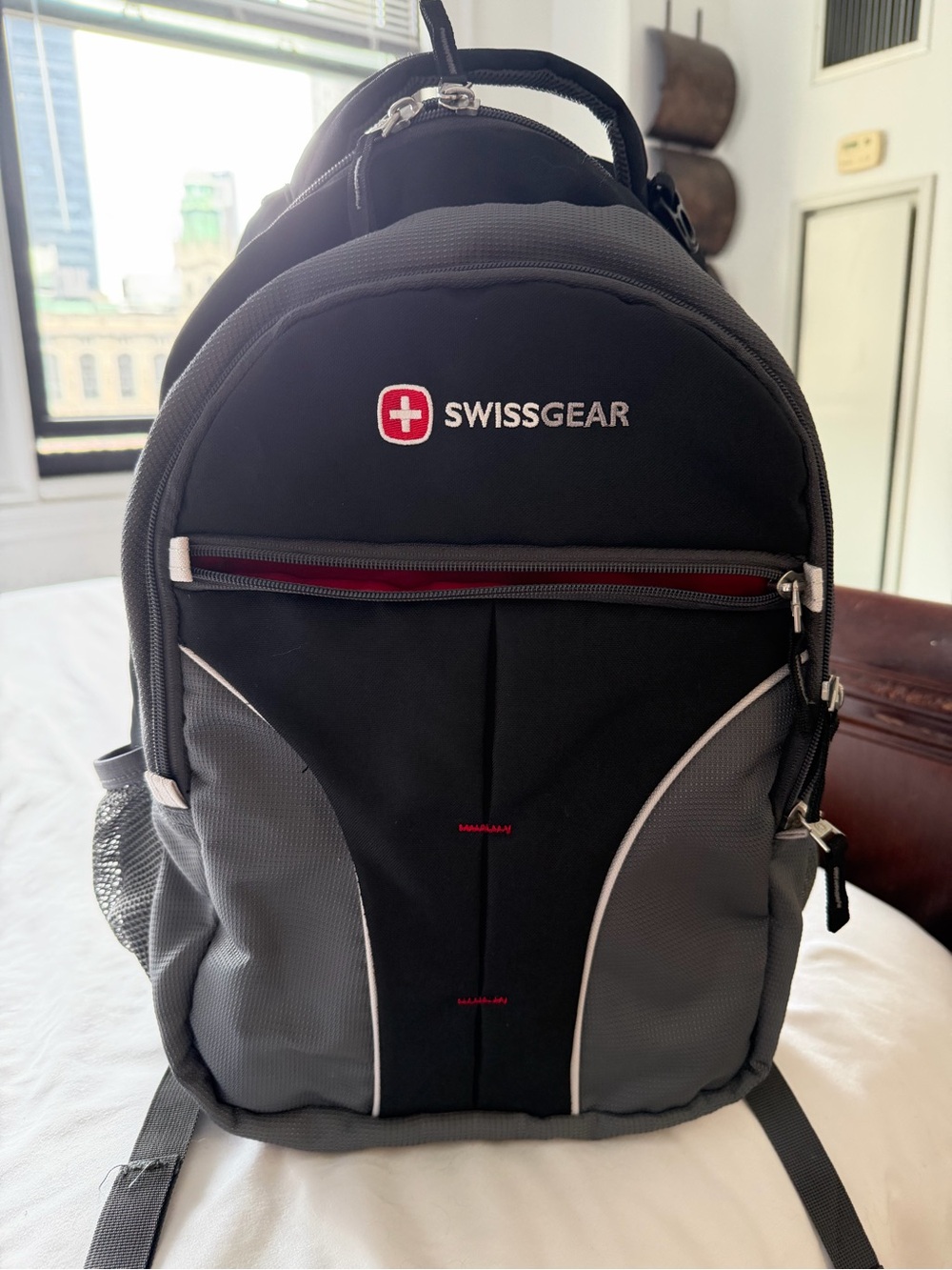 SwissGear Black and Gray Backpack with Red Accent